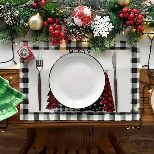 NNETM Set of 4 Buffalo Plaid Christmas Trees Placemats - Festive Winter Table Mats