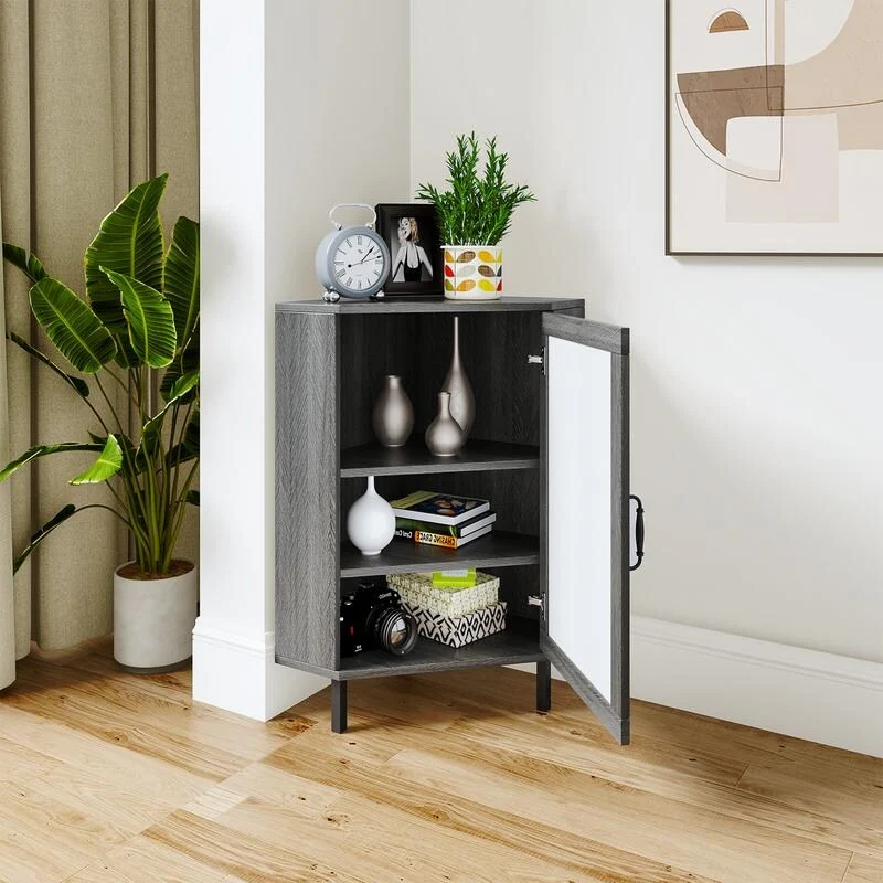 Mixoy Corner Storage Cabinet with Shelves,Small Floor Freestanding Narrow Cabinet Organizer with Blue Floral Patterns Door - N/A