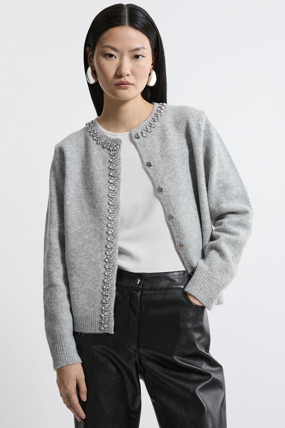 KarenMillen Embellished Trim Cosy Knit Cardigan