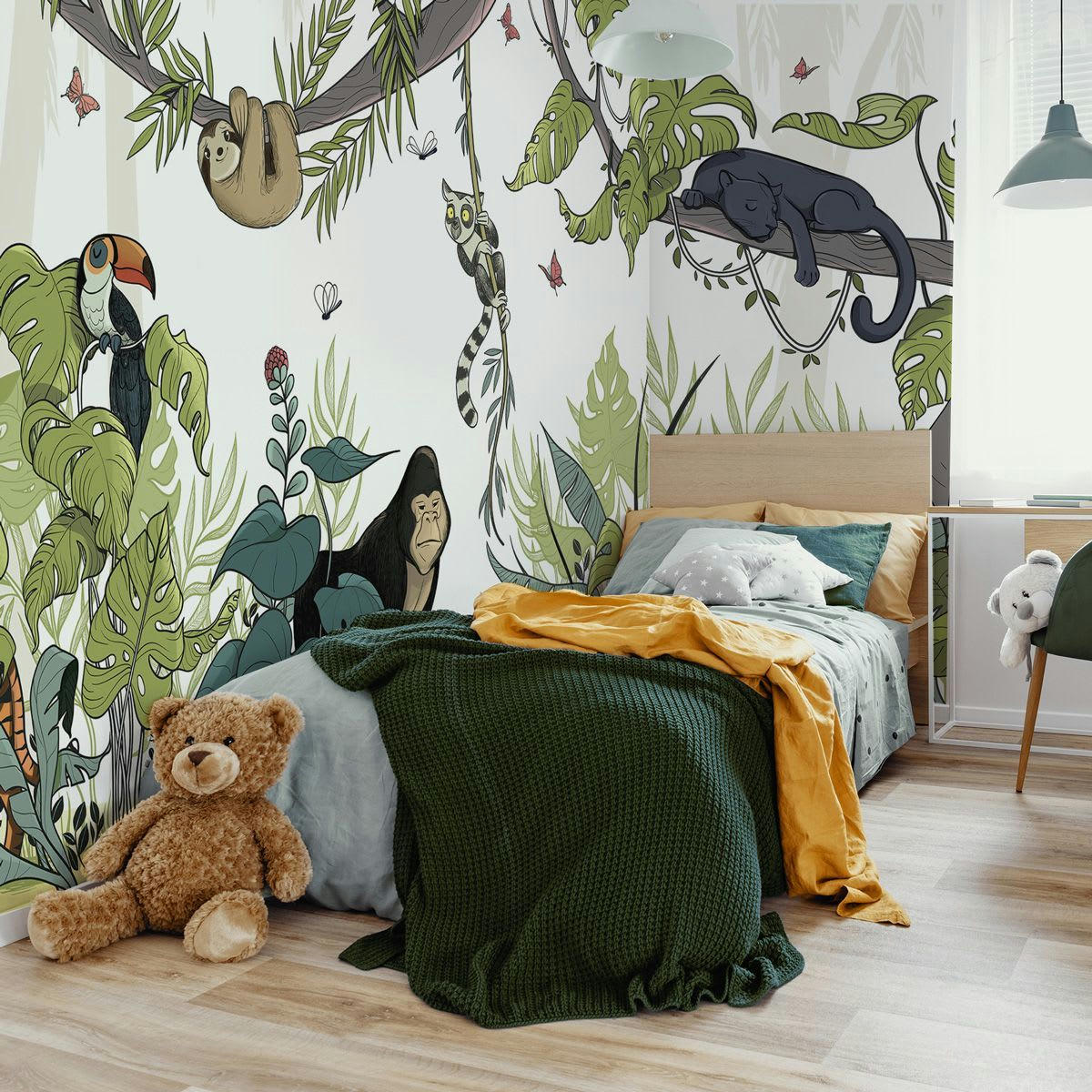 - Papier peint panoramique enfant jungle couleurs clair 170 x 250 cm