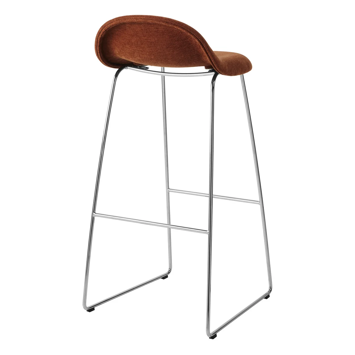 Gubi - 3D Barstuhl, Edelstahl poliert / braun orange (Belsuede Special FR 133 by Dedar)