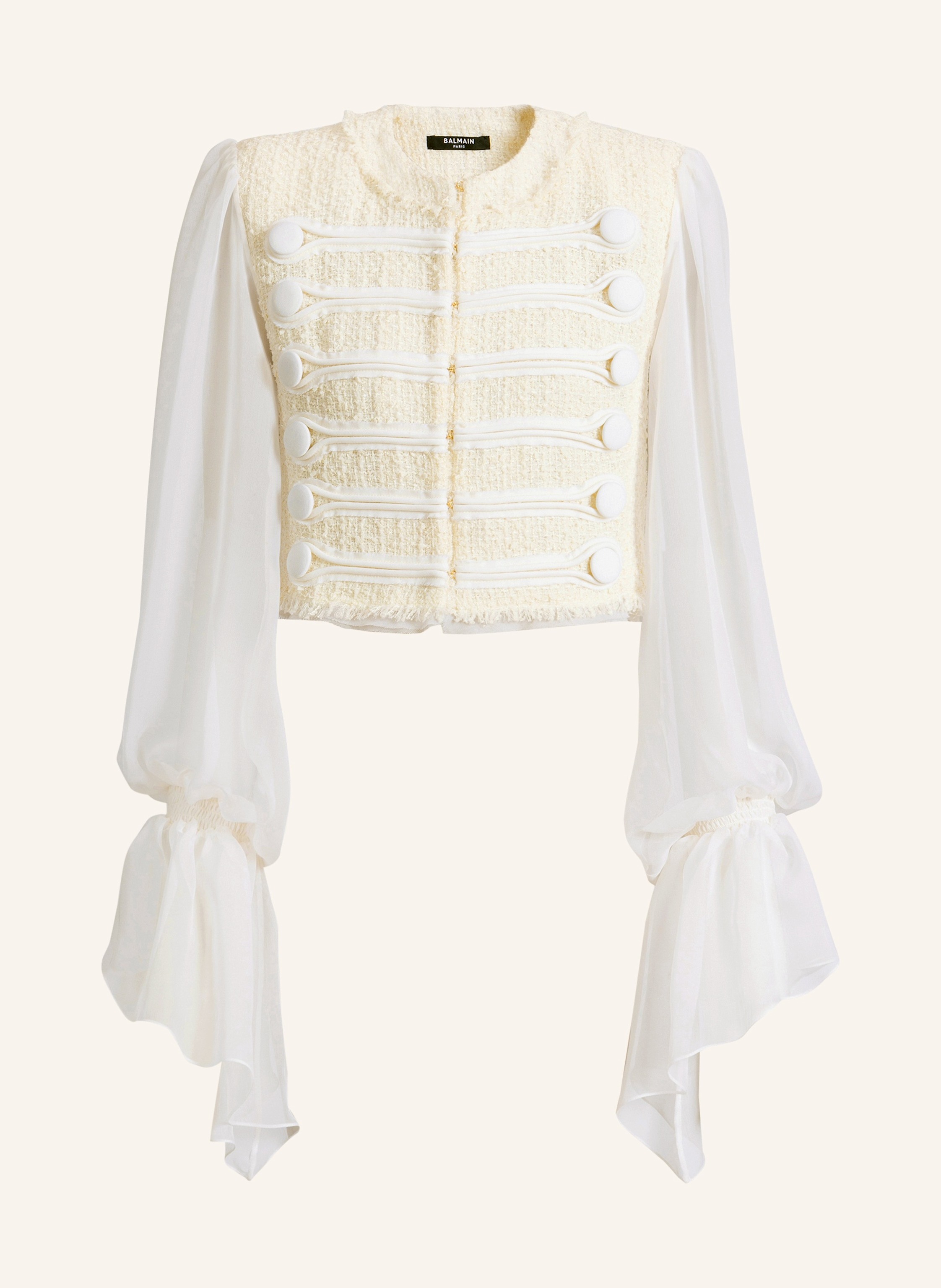 BALMAIN Spencer mit Knebelverschlüssen aus Tweed und Musselin