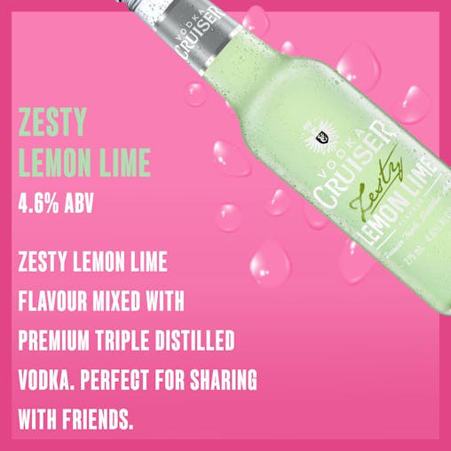 Vodka Cruiser Zesty Lemon/Lime, Refreshing Flavoured Pre-Mixed Vodka Drink, 4.6% ABV, 275mL (Case of 24 Bottles)
