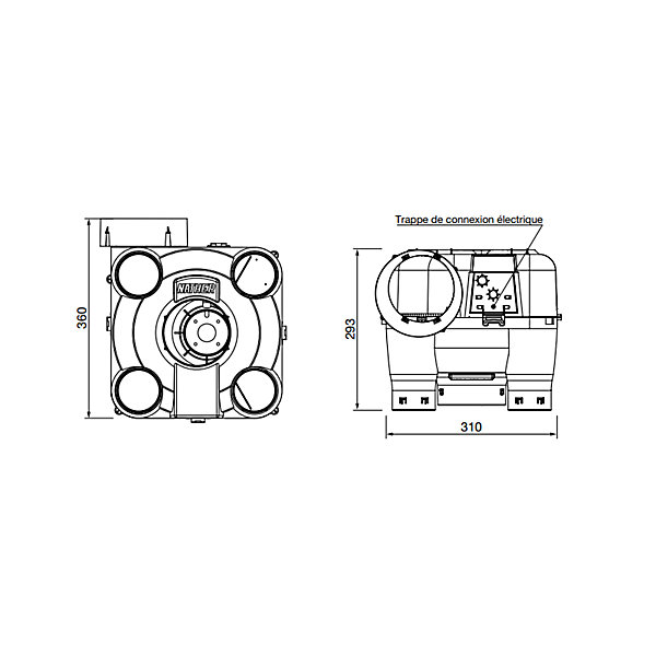 Kit VMC simple flux Hygro B MODULO BC moteur AC -30W T3-T7 Bouche Piles