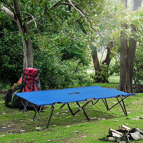 Lit de camp pliable double 193 x 125 x 40 cm avec sac de transport métal noir polyester Oxford bleu