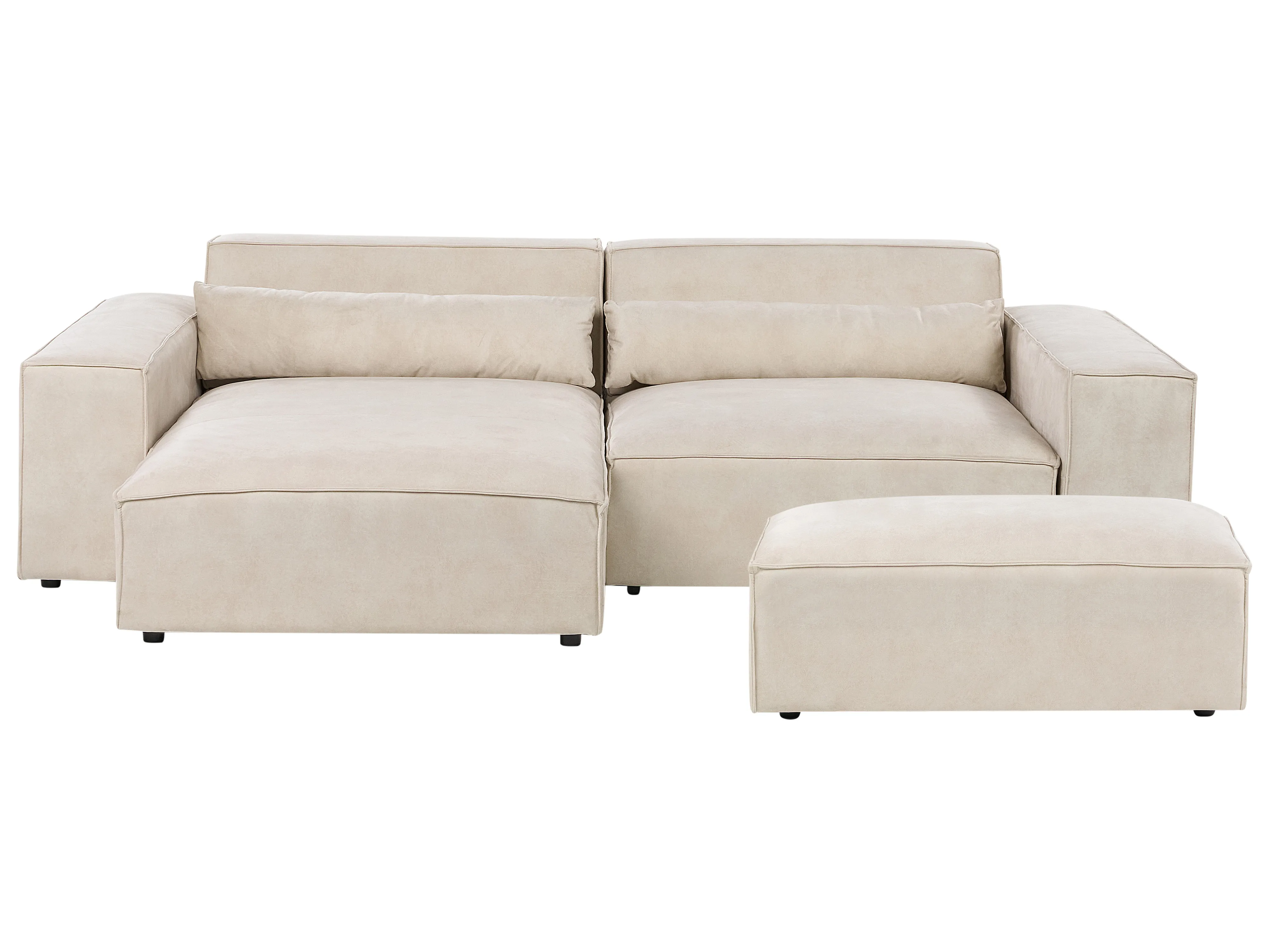 Modular Corner Sofa 3 Seater HELLNAR Velvet Light Beige with Ottoman Right Hand