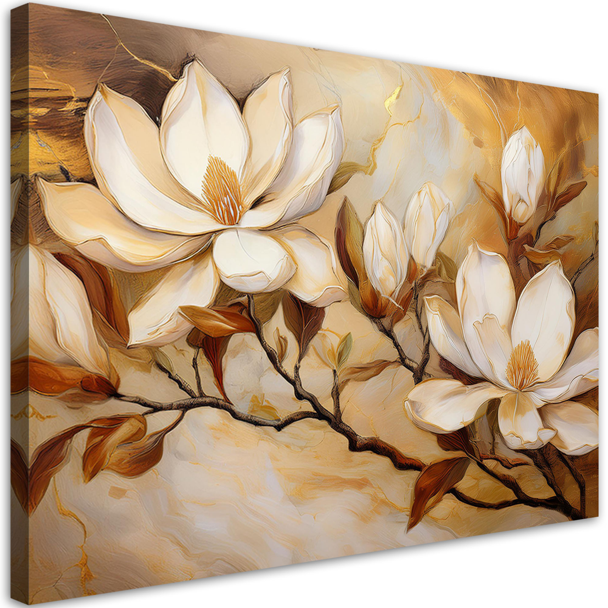 Feeby Obraz na płótnie, Magnolie Kwiaty Rośliny Marmur Złoty 60x40
