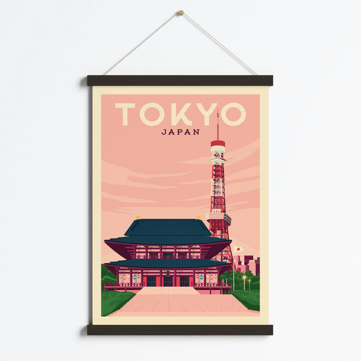 - Affiche Tokyo Japon + Cadre Magnétique (Bois Noir) 50x70 cm