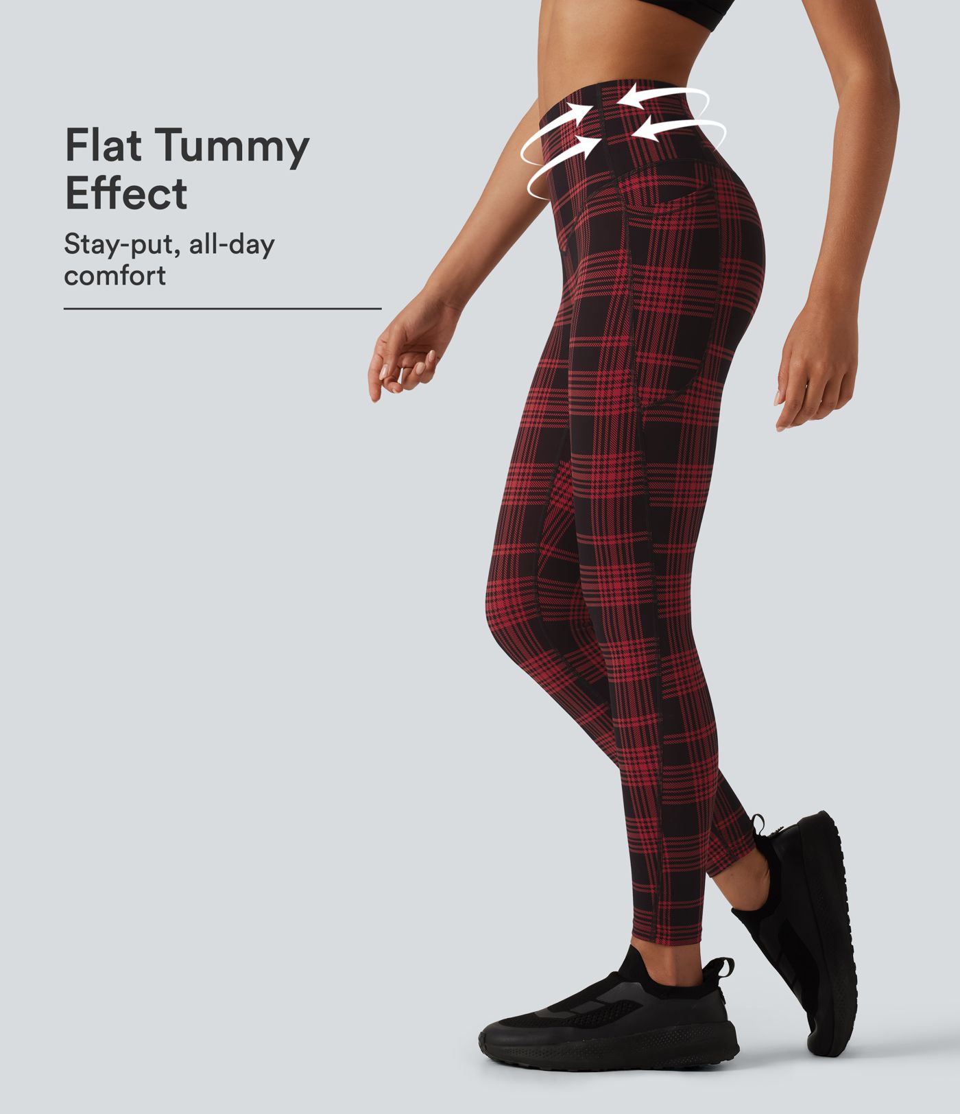 Legging de running Halara UltraSculpt™ taille haute gainant imprimé tartan avec poches