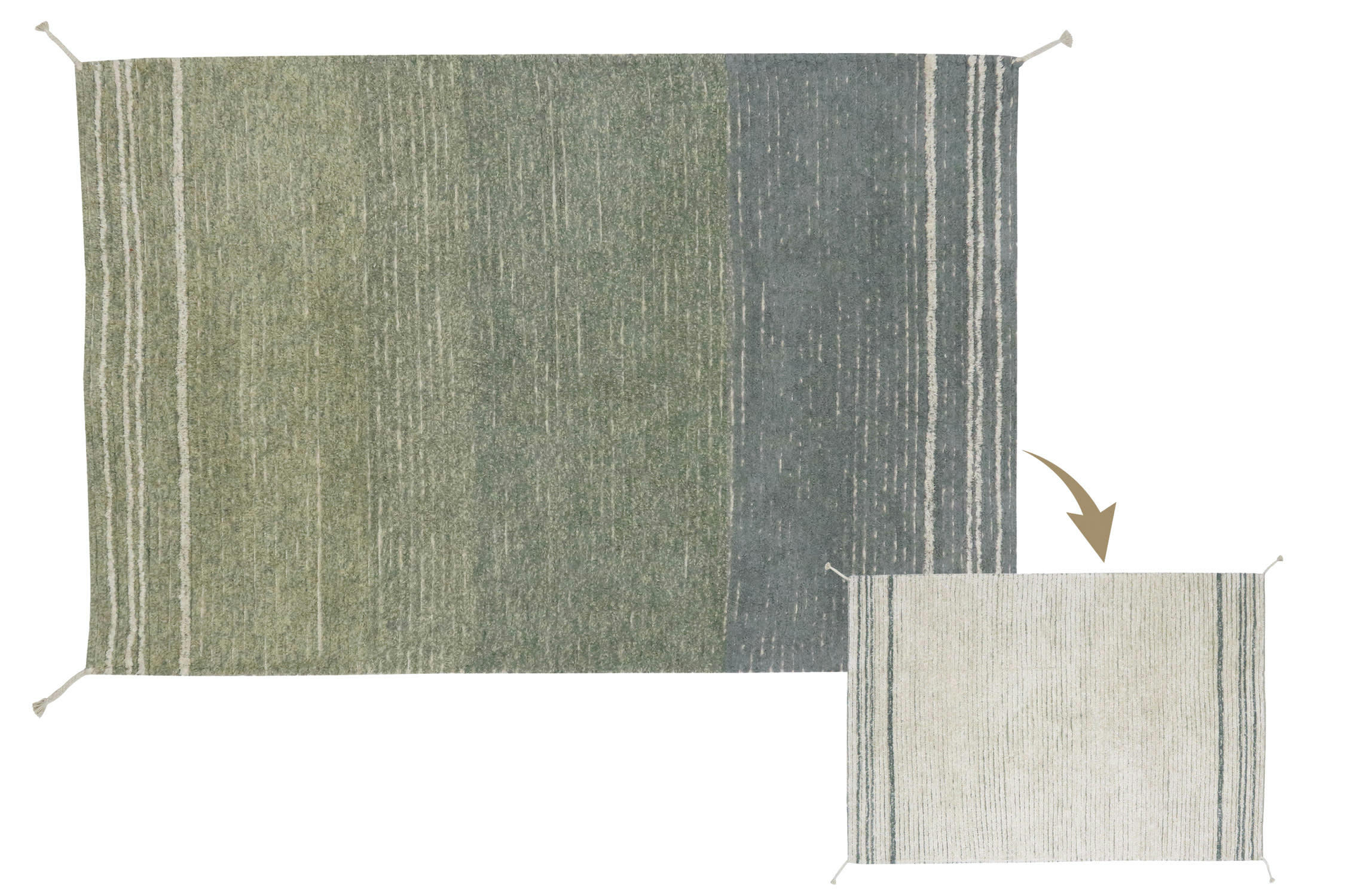 REVERSIBLE - Tapis lavable en coton bleu 170x240