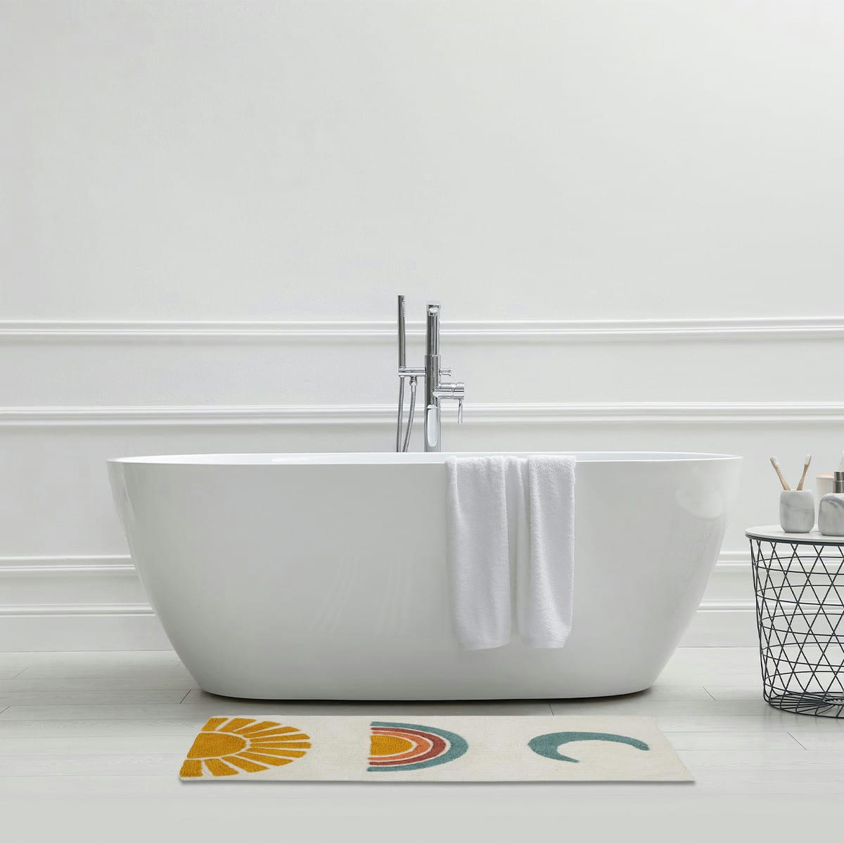 SUNNY - Tapis de bain enfant coton fantaisie écru 60x120cm