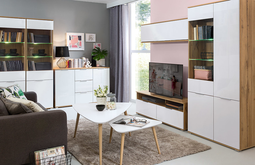 Witryna Zele 56 cm z 2 drzwiami dąb wotan/biały połysk