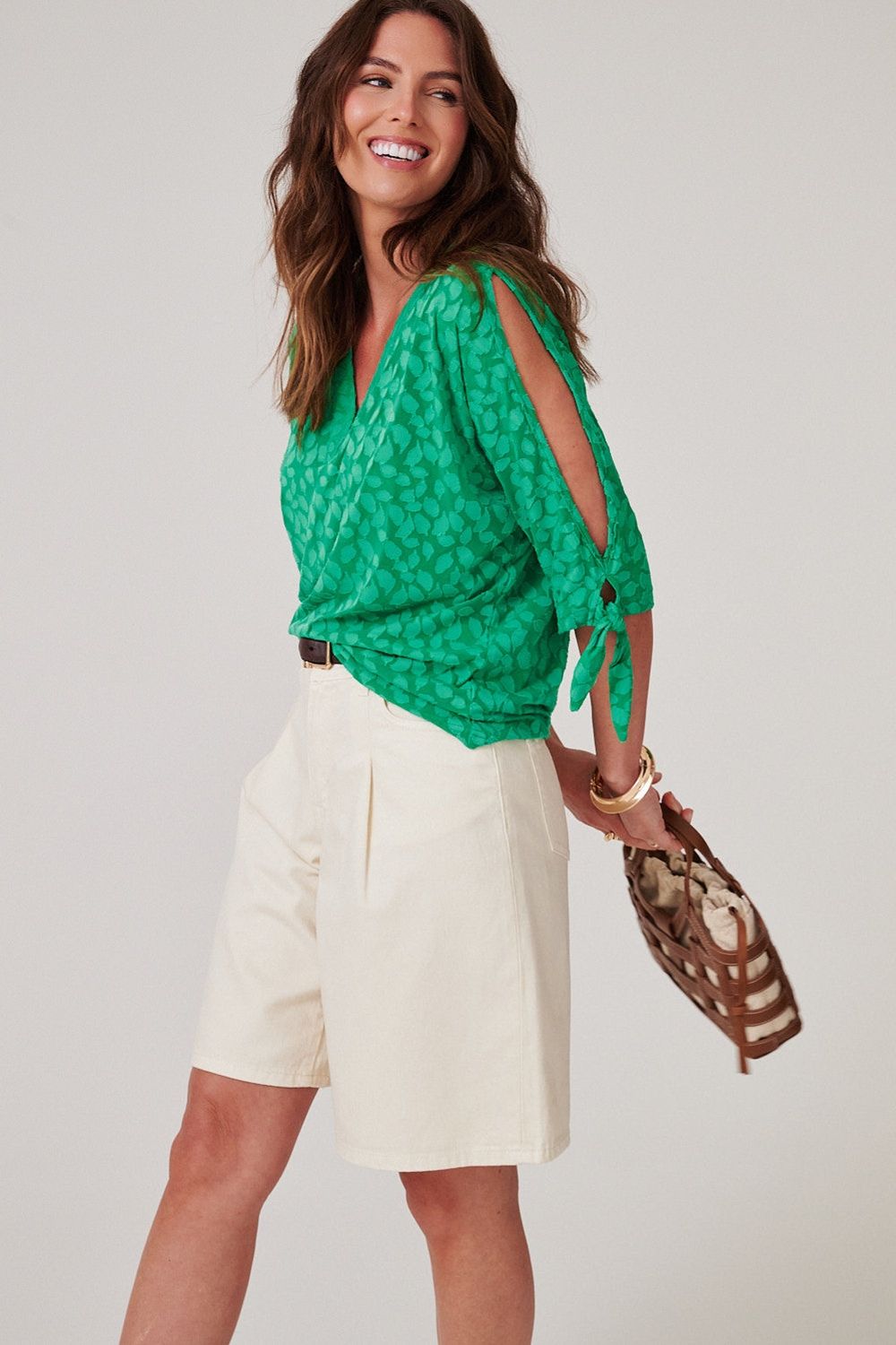 Klass. Burnout Jersey Tie Cuff Top