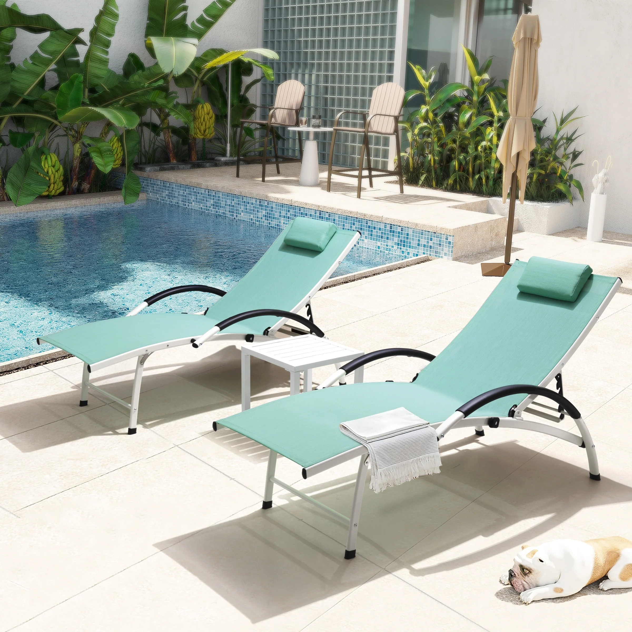 Pellebant 3PCS Outdoor Adjustable Patio Chaise Lounge with Side Table - N/A