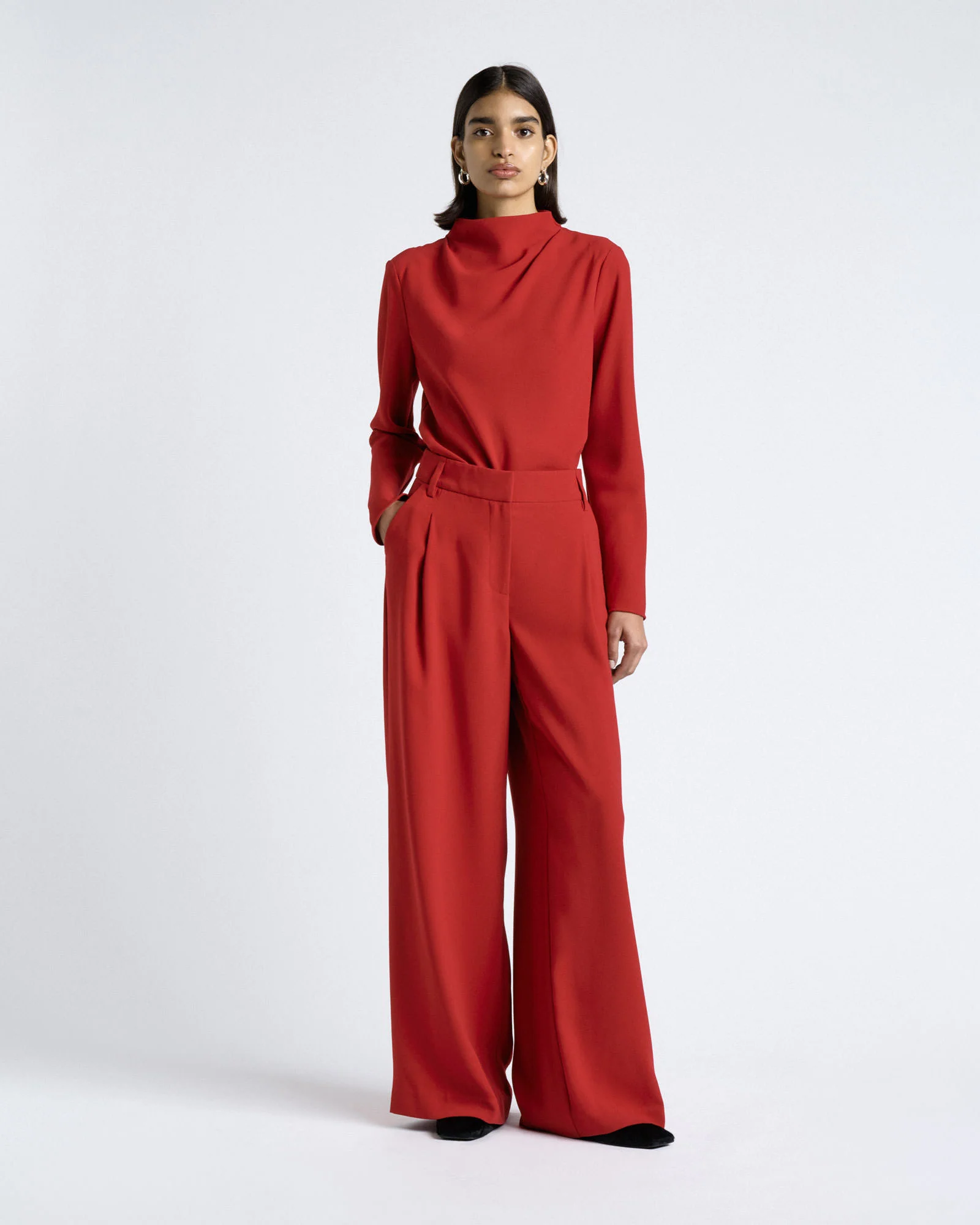 Cherry Crepe Long Sleeve Top
