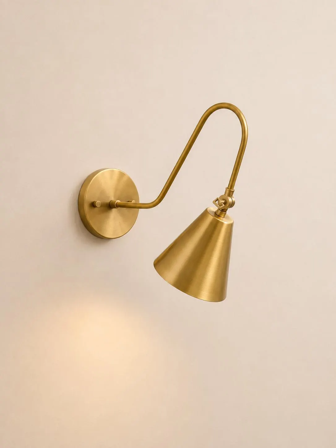 Brass Wall Sconce, Adjustable Cone Shade Wall Lamp, Vintage Swing Arm Light, Mid Century Brass Sconce, Handmade Reading Light