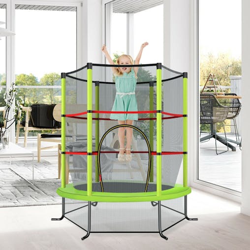 NNECW Mini Kids Trampoline with Enclosure Net for Family Games Green