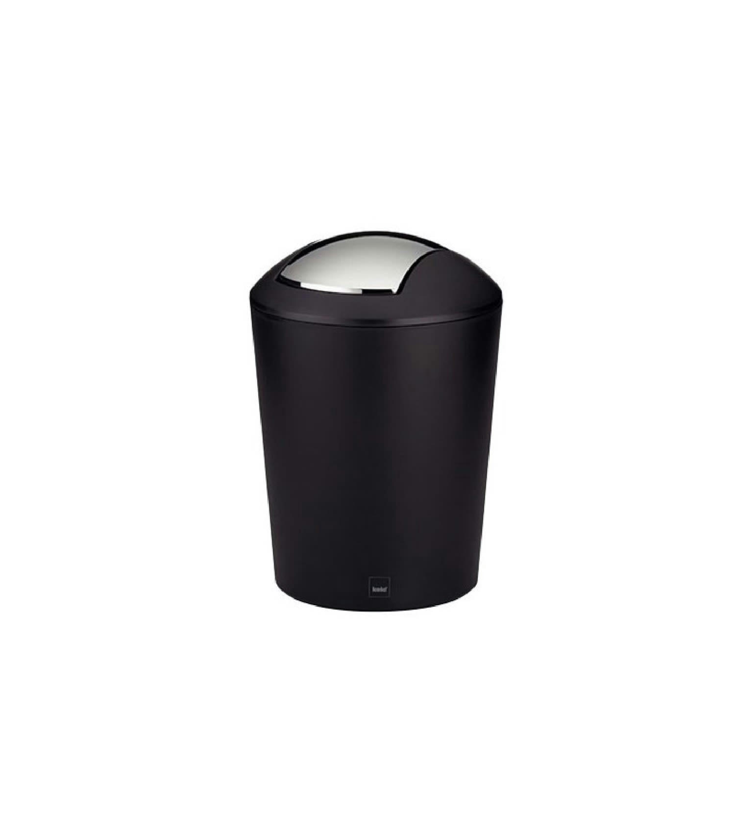 MARTA - Poubelle de salle de bain en plastique noir et argent 5L