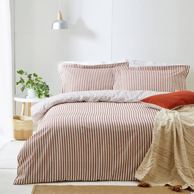 Yard Hebden Cotton Stripe Pecan Bedding Set - Single