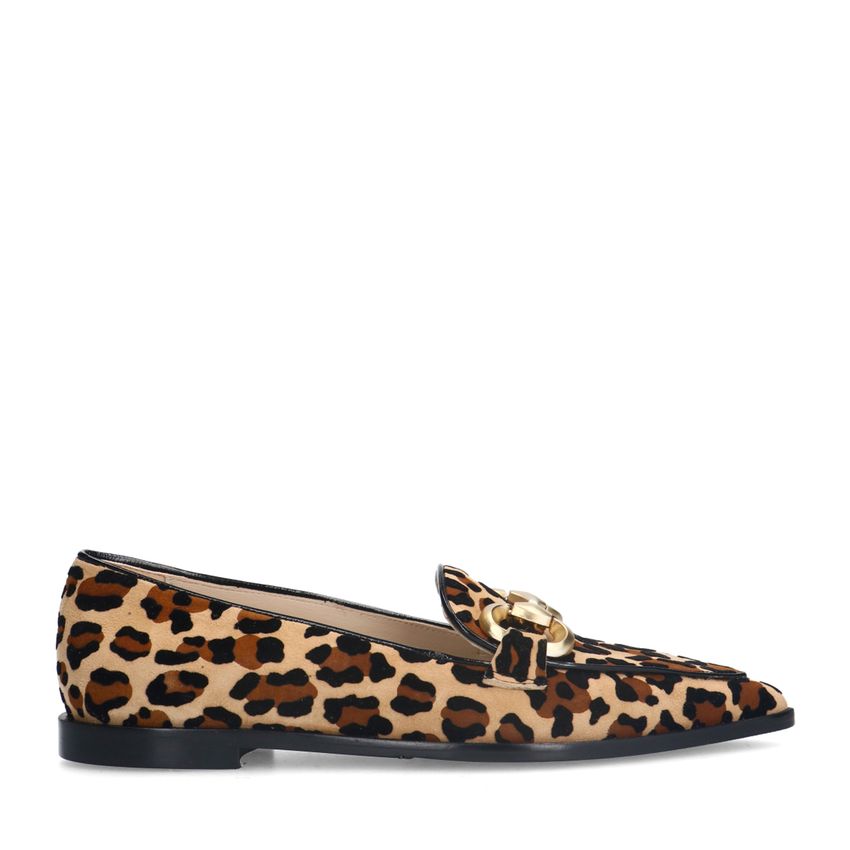 Manfield Suède leopard loafers met chain