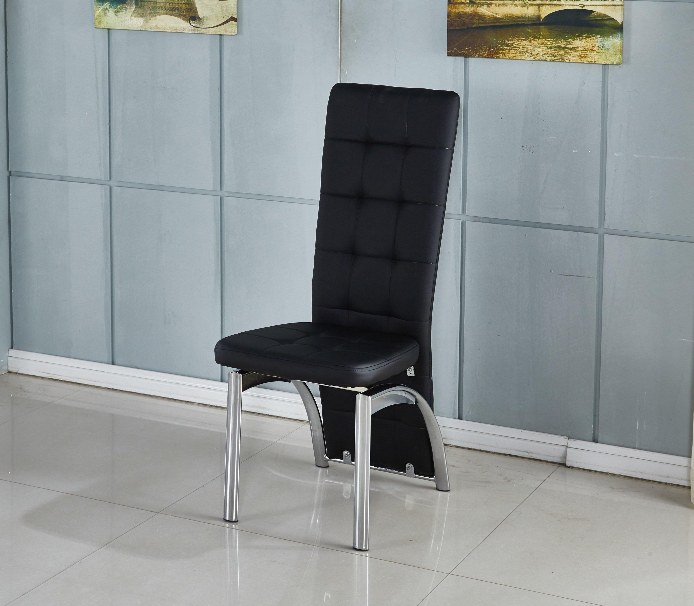 Modernique Set of 6 Dining Chairs with High Back in Faux Leather Chrome Frame Solid Build