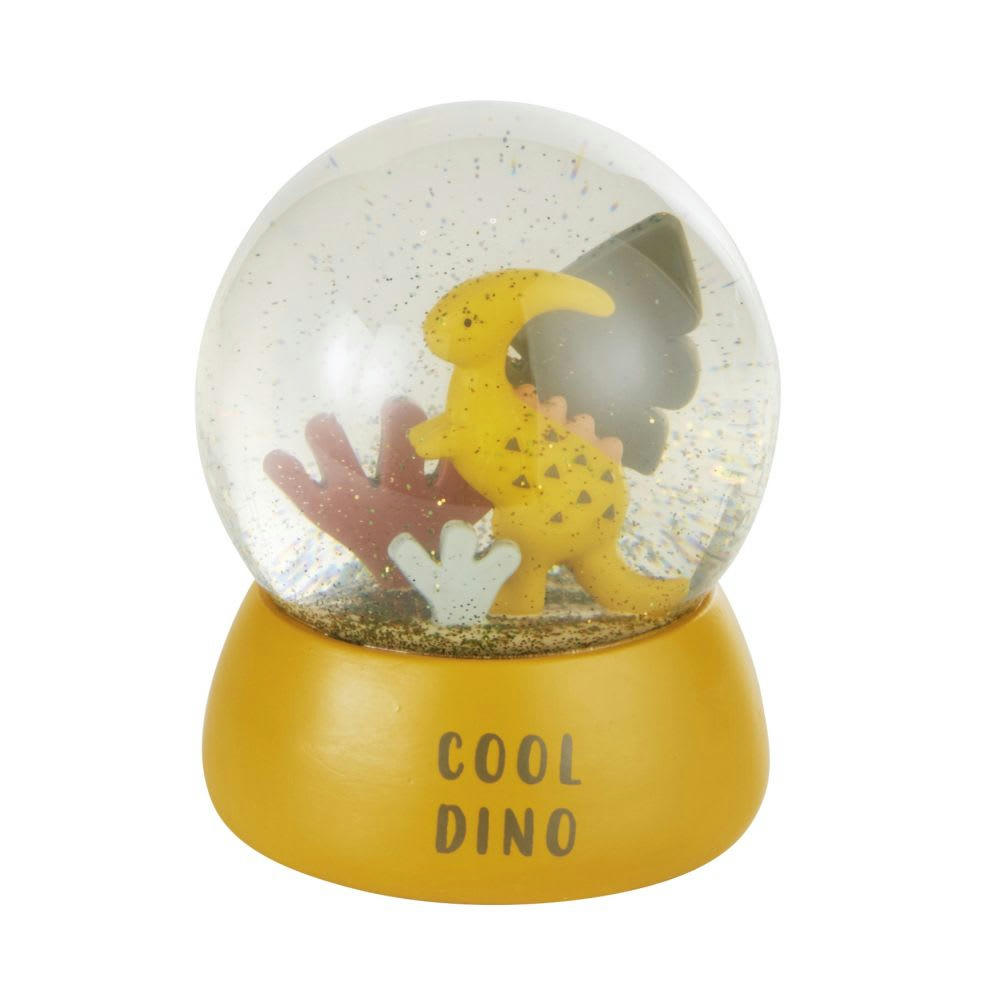 YUMA - Boule à neige dinosaure, paillettes vert kaki et jaune moutarde