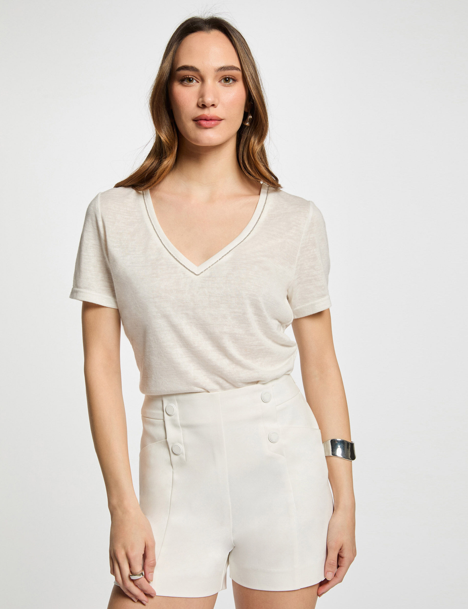 Straight Shorts With Darts White Women