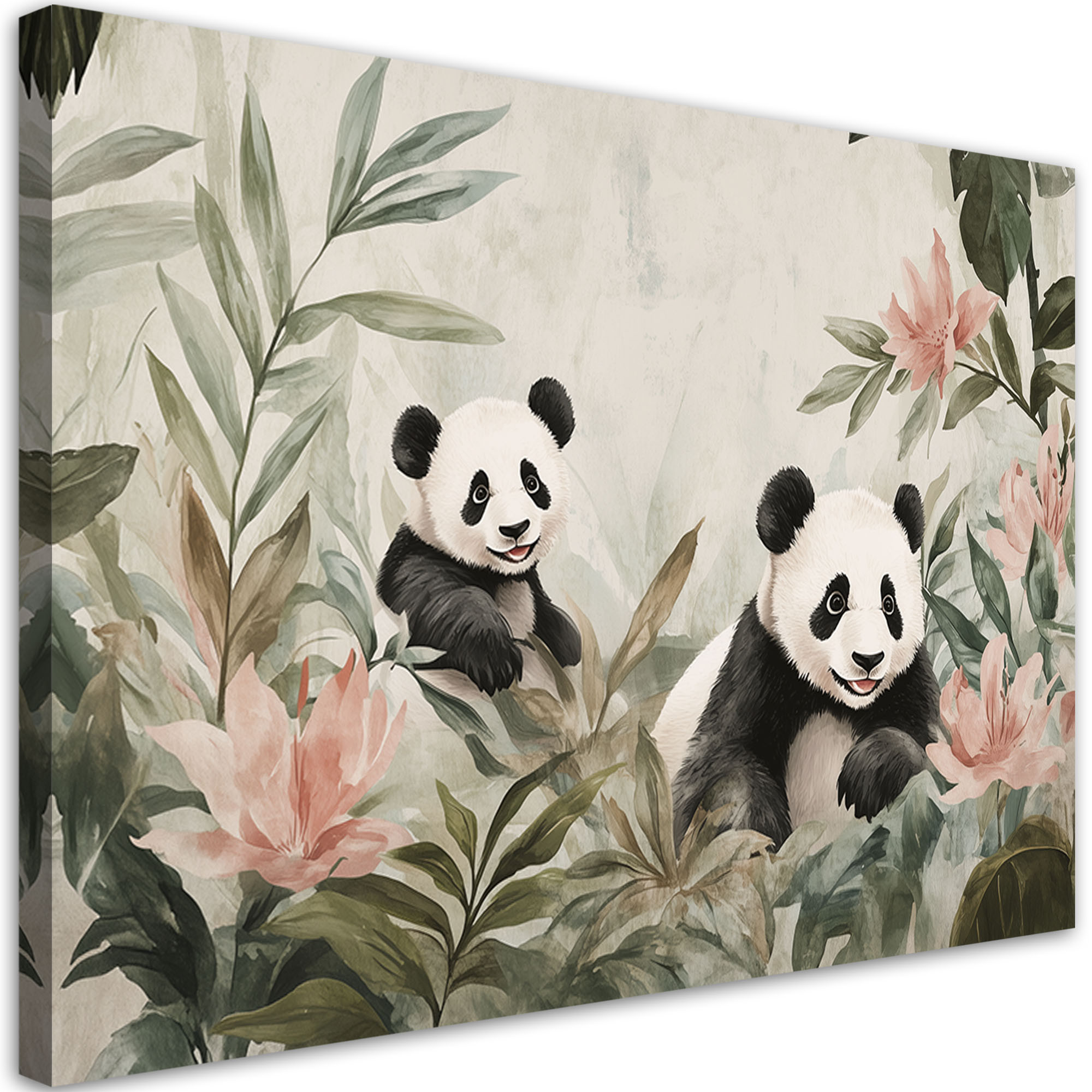 Feeby Obrazy dla dzieci, Misie Pandy w kwiatach 60x40