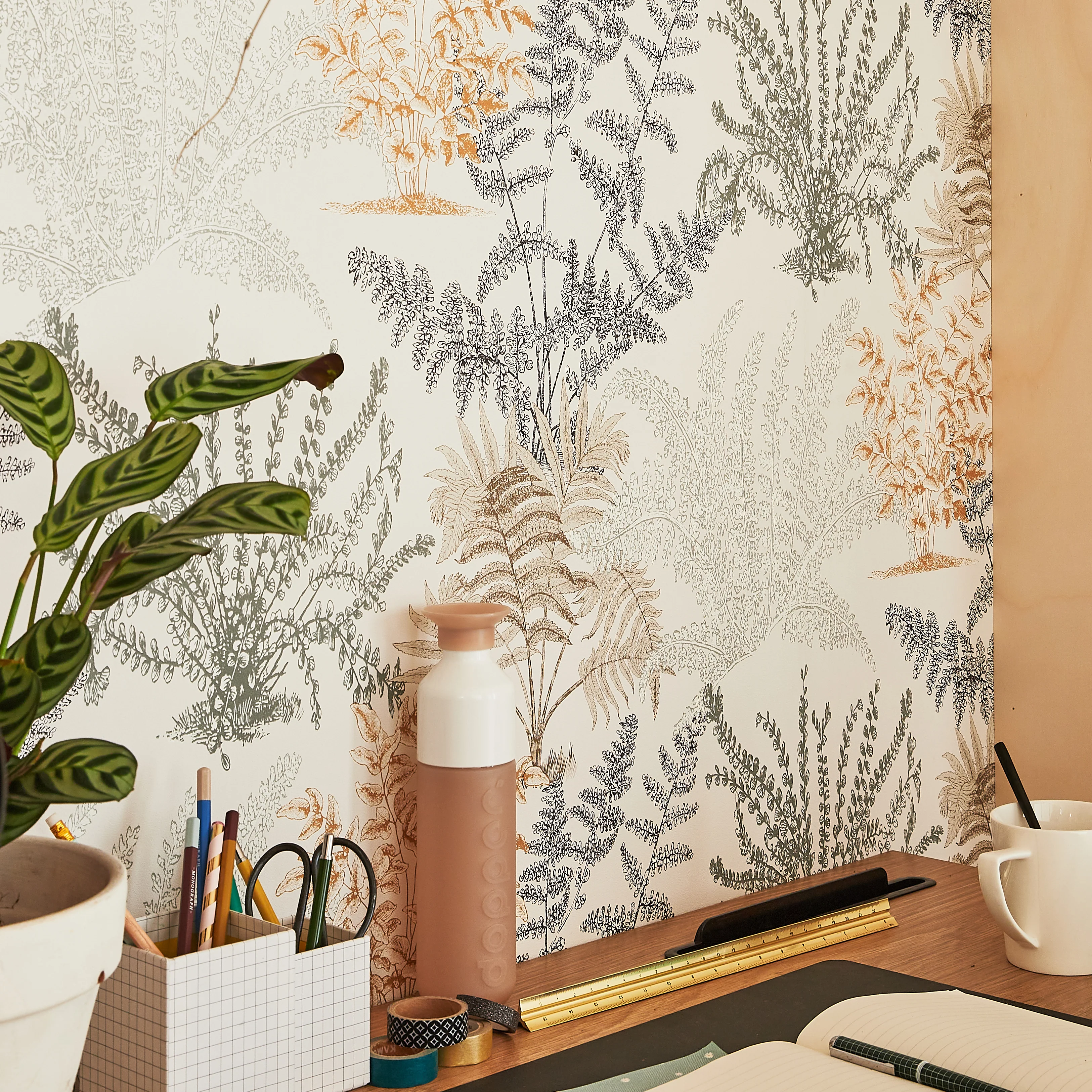 Papier peint intissé ALINE beige rosé, orange clair et ocre
