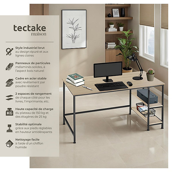 Bureau Style industriel étagère latérale avec 2 compartiments de stockage