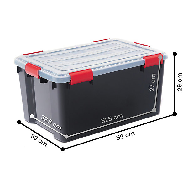Boite de Rangement Hermétique, 50L, Lot de 4, Noir, DDAT-L, Iris Ohyama