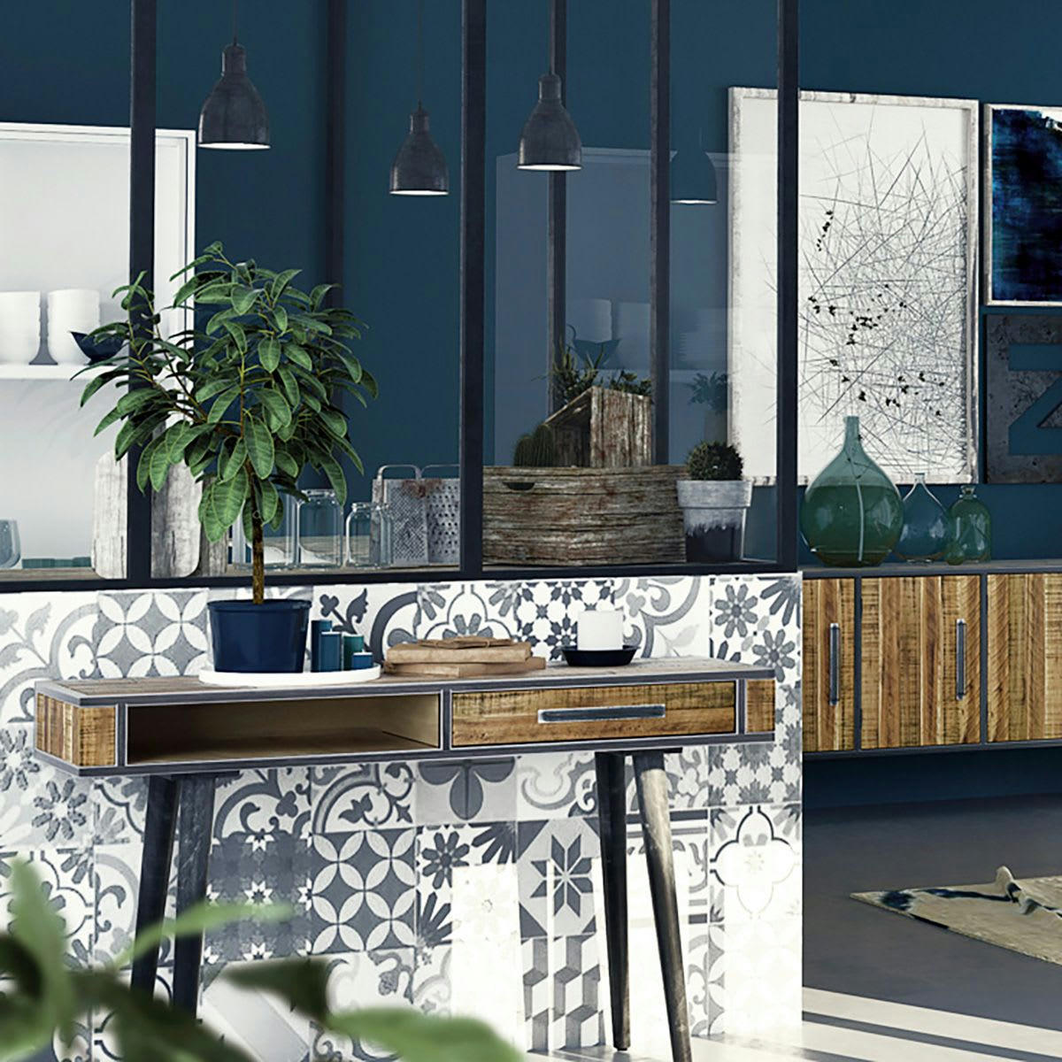 CUSCO - Console bois et métal 130 cm