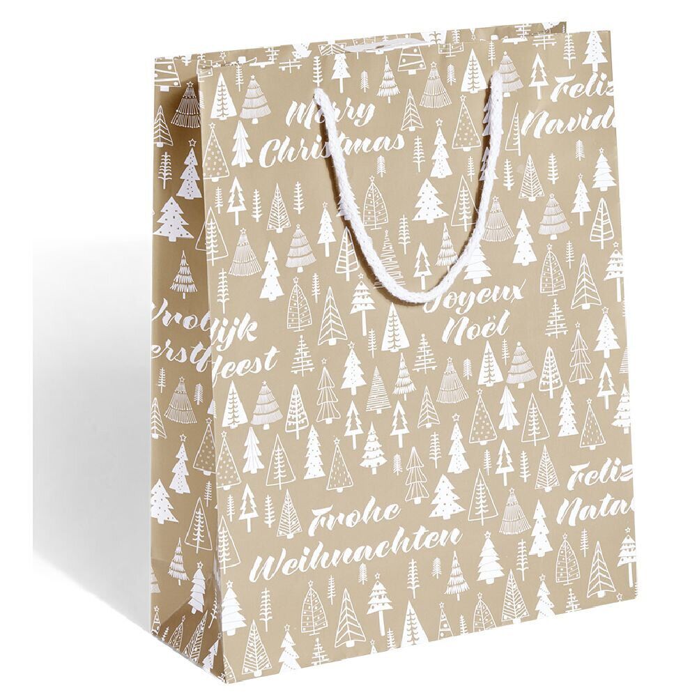 Sac cadeau No&euml;l motif sapin ou uni doré pailleté - Taille M