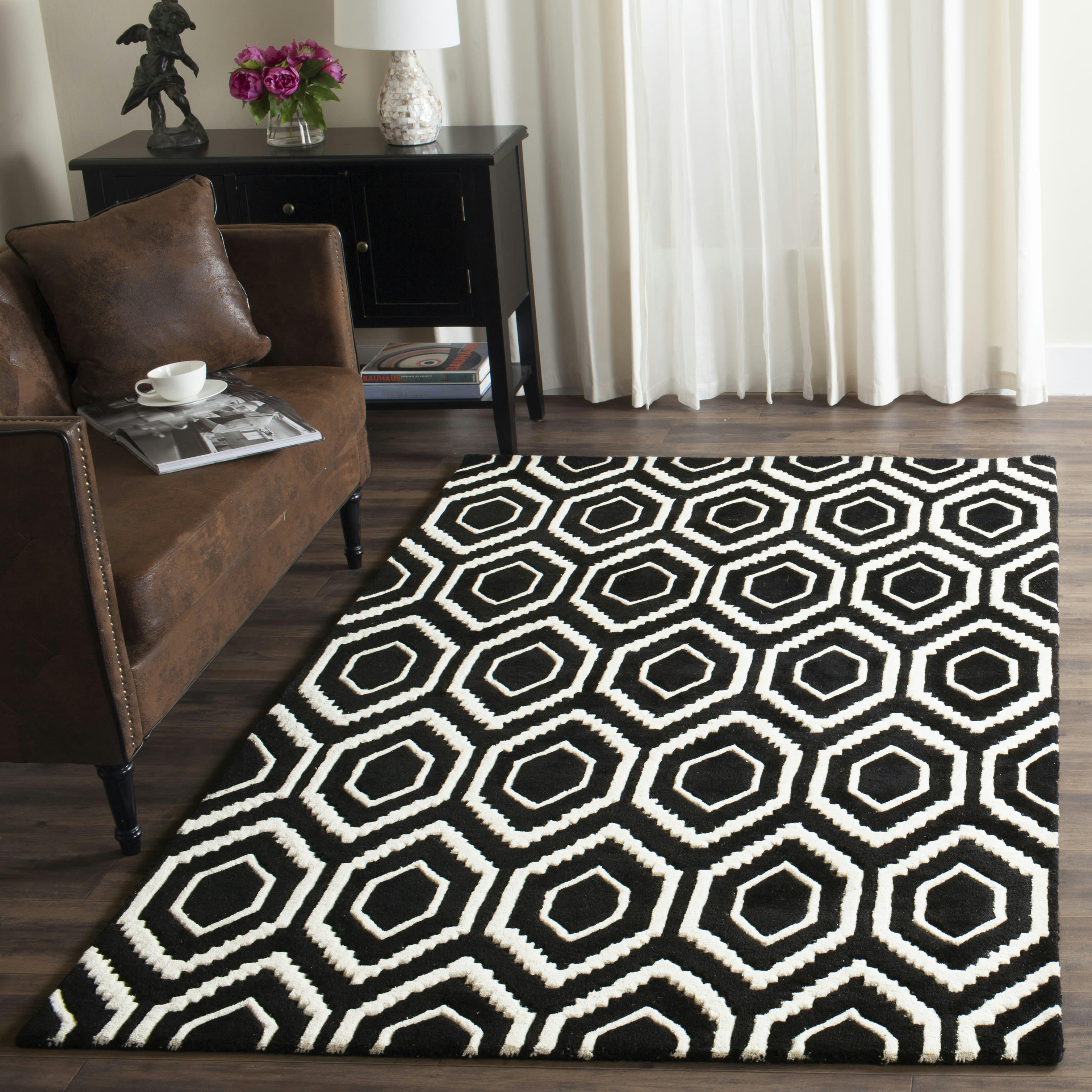 CHATHAM - Tapis de salon interieur en noir & ivoire, 152 x 244 cm