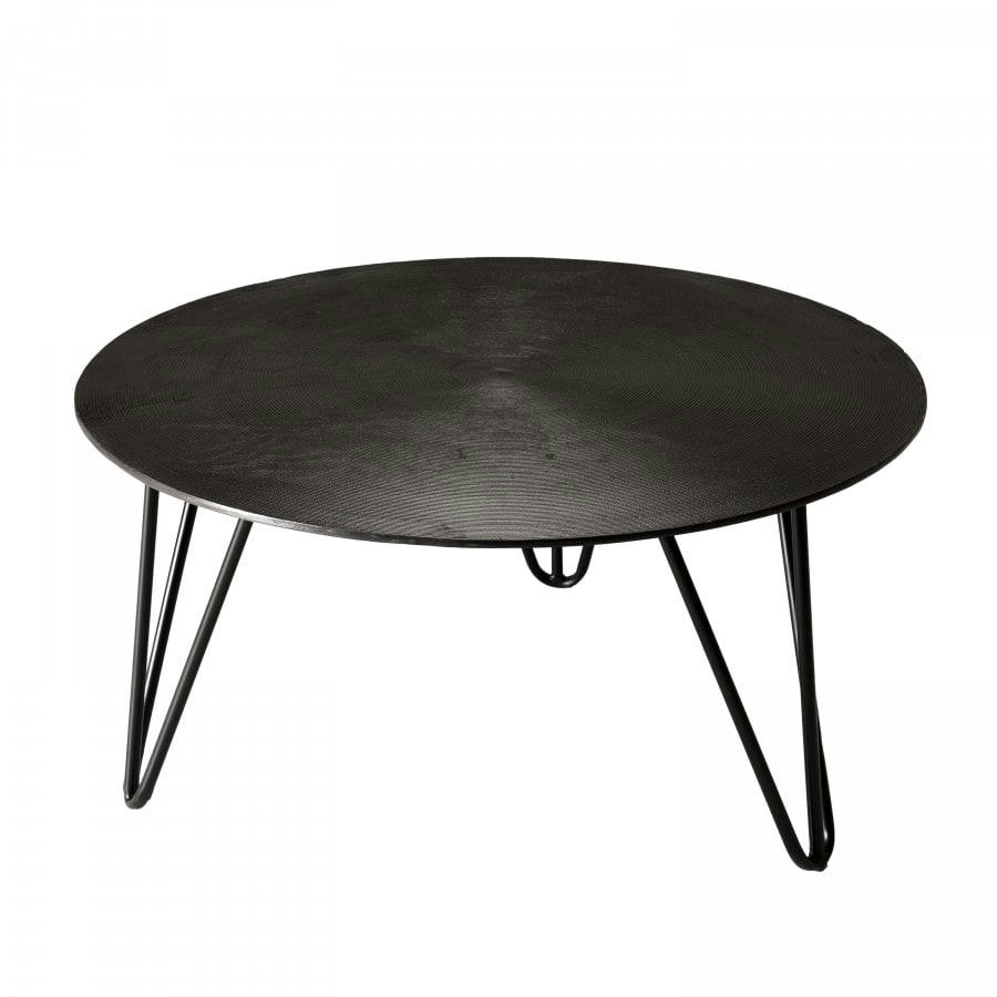 JONAS - Table basse ronde aluminium noir pieds épingles métal noir D75