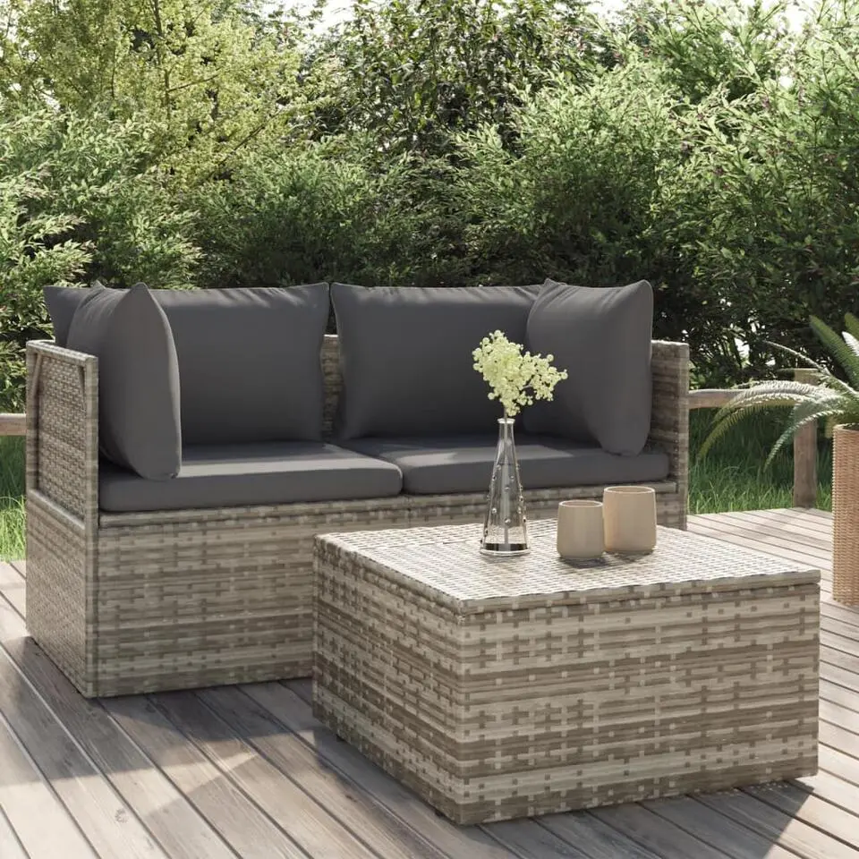 vidaXL - Loungeset - Grijs - Poly rattan - 3 stuks - Met kussens