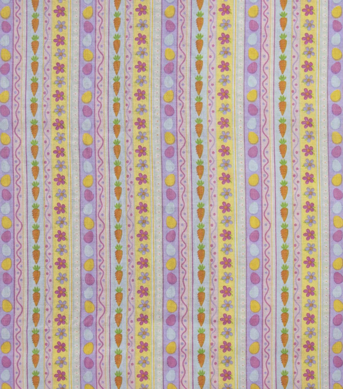 Icons on Purple & Pink Striped Easter Cotton Fabric