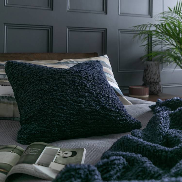 Habitat Plain Faux Shearling Cushion - Navy - 50x50cm
