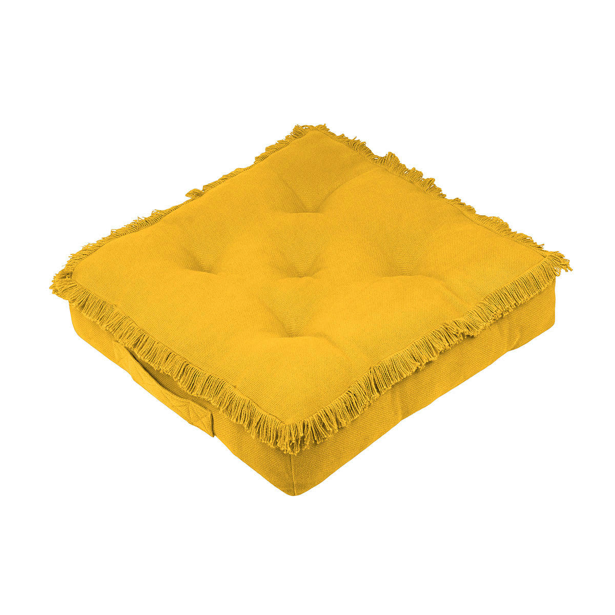- Coussin de sol frangé moutarde coton moutarde 45x45