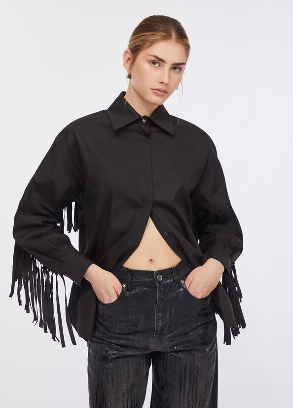 Camicia in popeline con frange