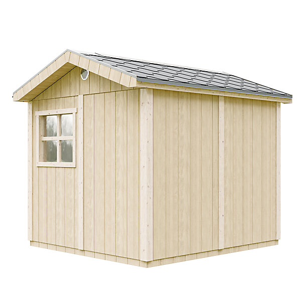 Abri de Jardin Qualité Premium 5,9 m² - H252x250x294 cm - Avec un sol et des bardeaux bitumineux M913A - Timbela