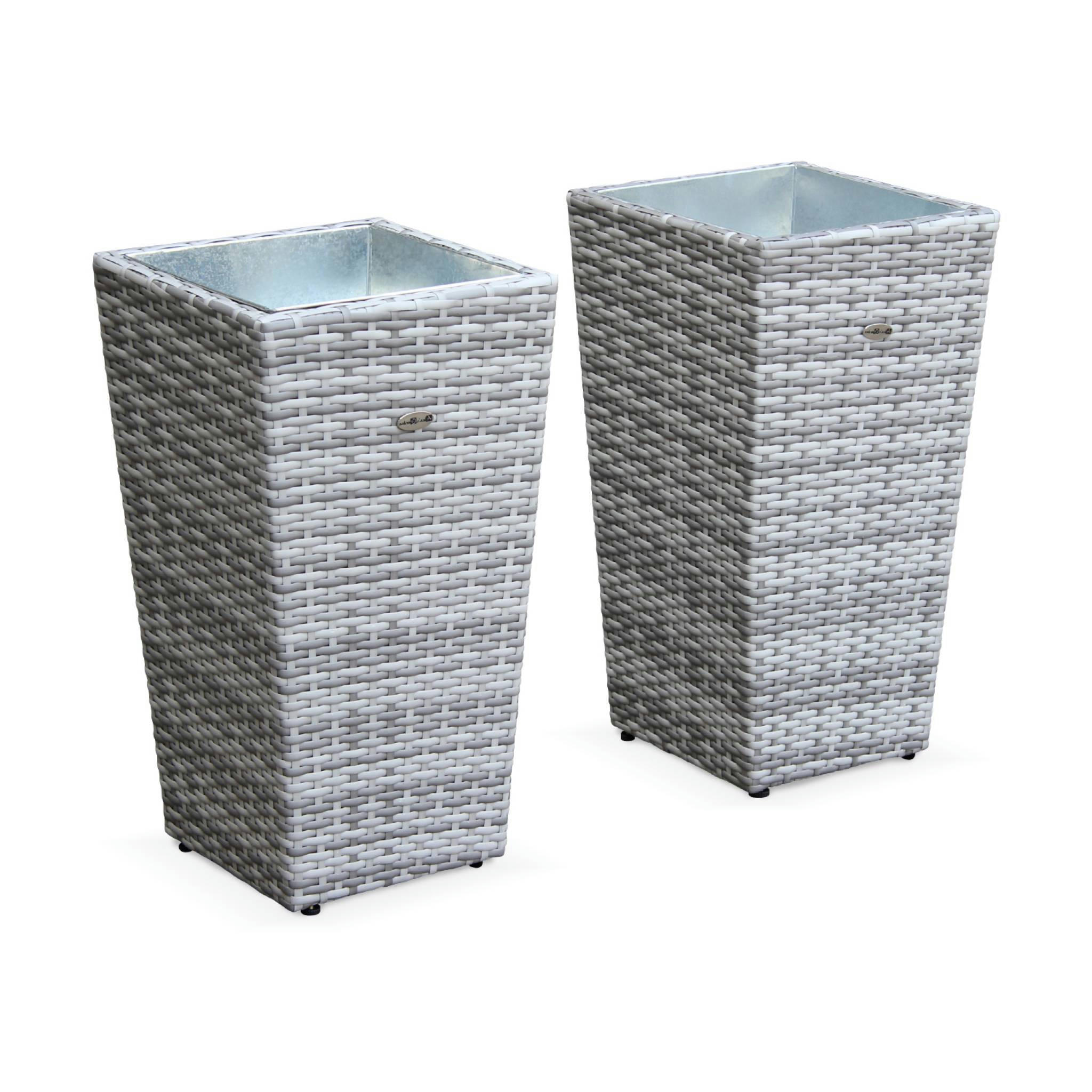 PRATO - Lot de 2 pots de fleurs nuances de gris en résine tressée et acier