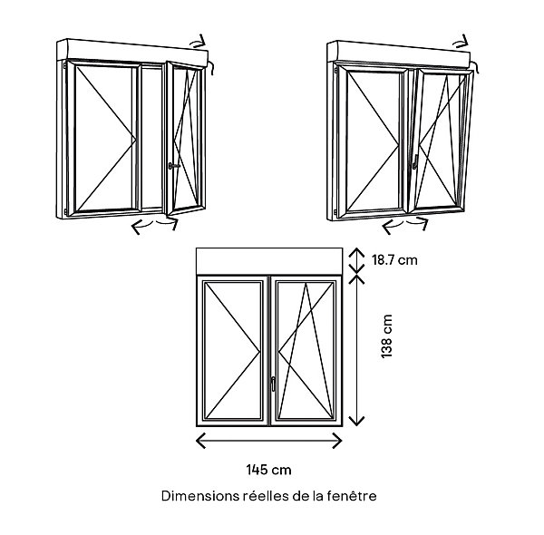 Fenêtre PVC 2 vantaux oscillo-battant   volet roulant électrique GoodHome blanc - l.140 x h.135 cm