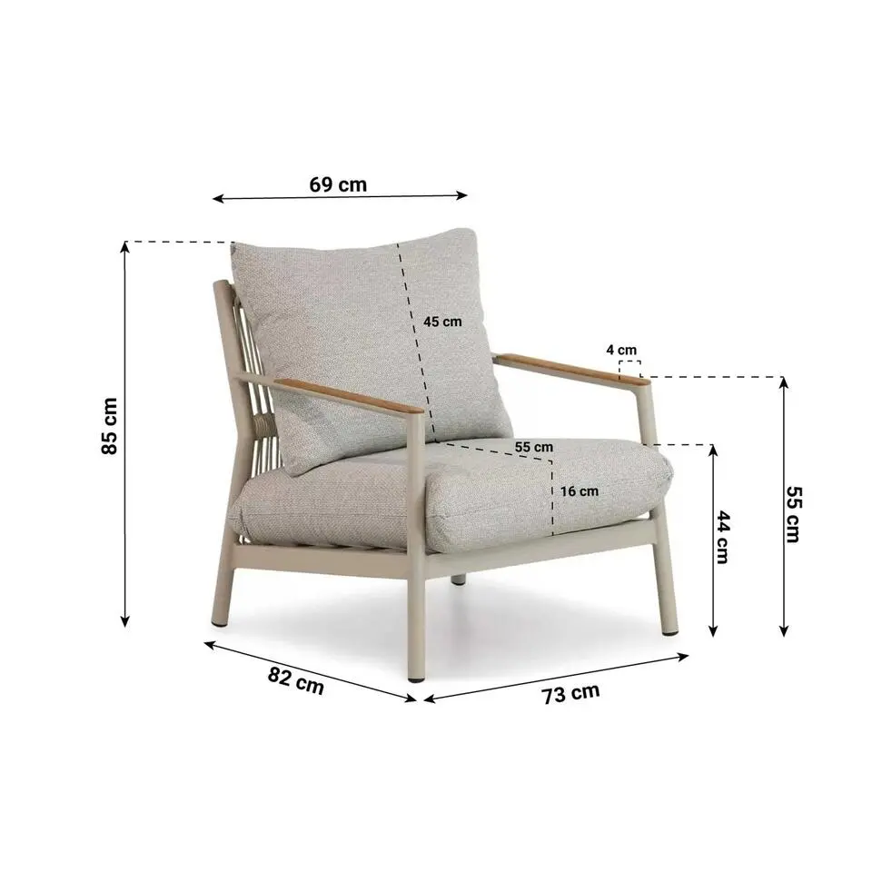 Stoel en Bank Loungeset 5 personen Rope Grijs Coco Sevilla