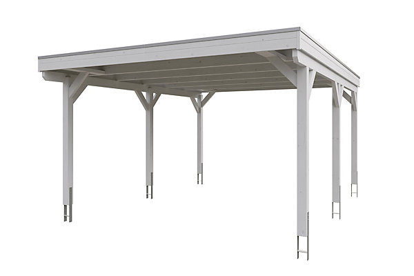 Carport SKAN HOLZ Grunewald 427 x 554 cm planches de toit et EPDM, traitement coloré blanc