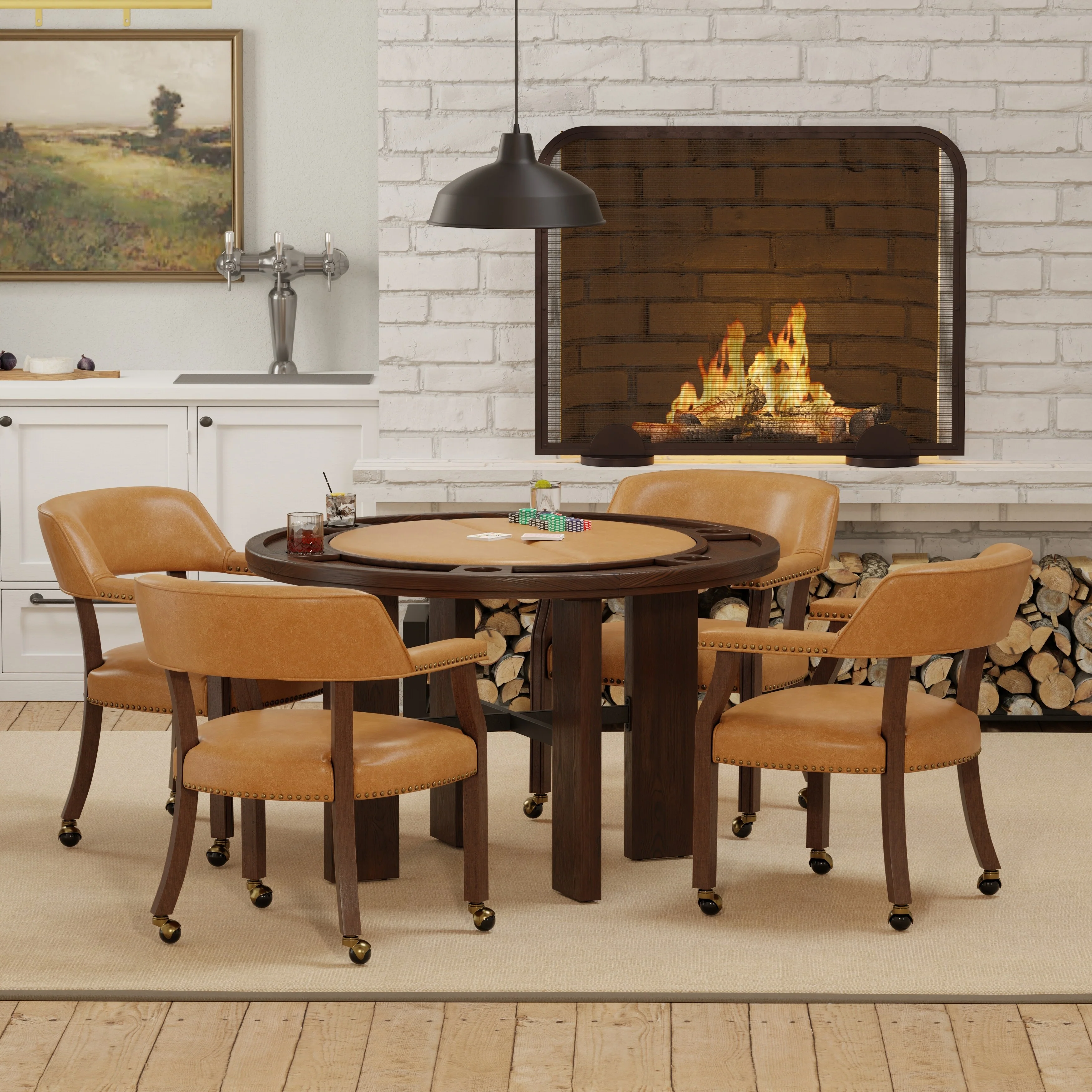 Holliday 48-inch Dining and Poker Game Set in Walnut Finish