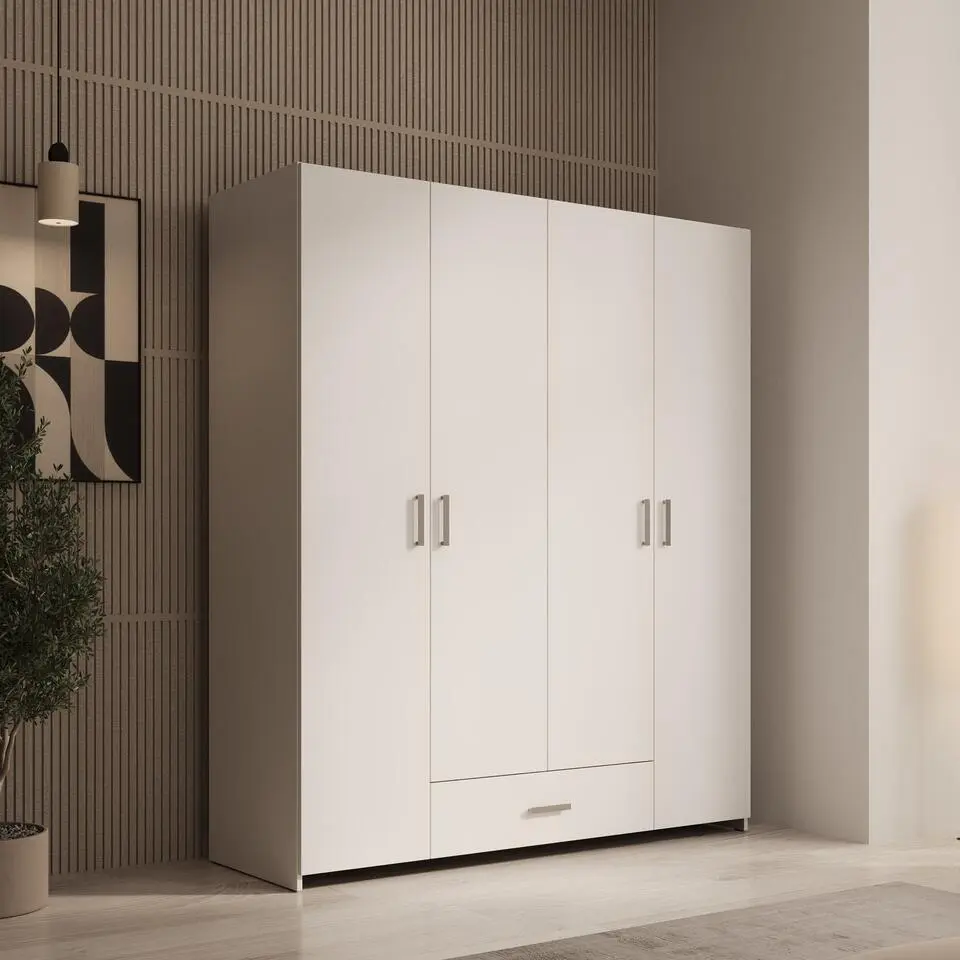 Meubella - Elario - Kledingkast 4 deurs - Wit - 159x54x191 cm