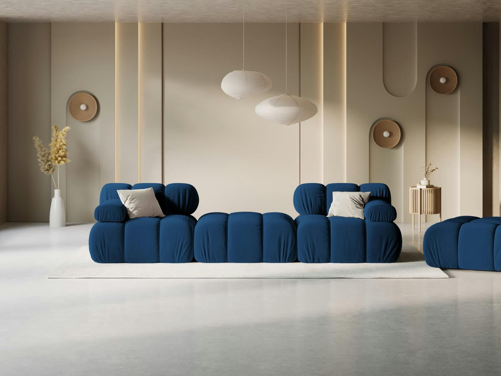 BELLIS - Canapé modulable 3 places en tissu velours bleu roi
