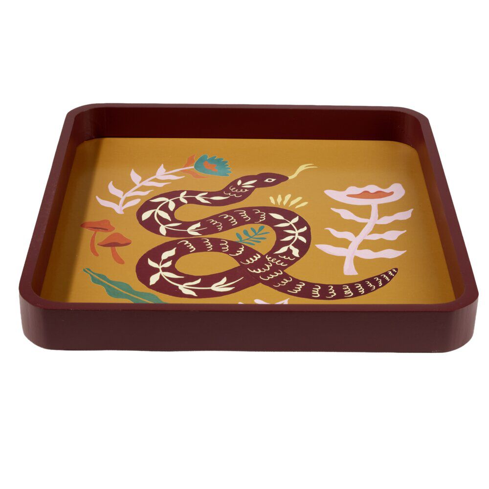 Plateau carré bois motif animaux 28x28cm (2 modèles tigre ou serpent)