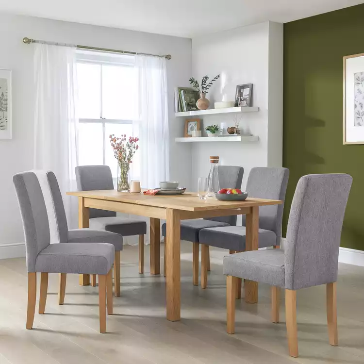 Habitat Clifton Extend Natural Dining Table & 4 Grey Chairs